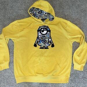 Mens yellow Minions Minion Print Blue Logo Hoodie Hooded sweater sweatshirt M